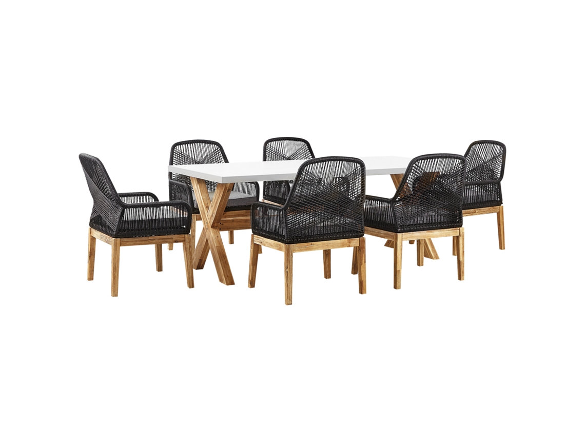 Conjunto De Refeição Com Cadeiras Beliani Olbia De Madeira De Acácia Branco 200x100x75
