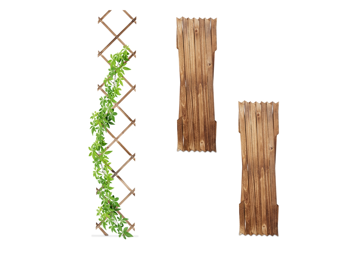 Relaxdays Guías Plantas Trepadoras, Set 3, Celosías Extensibles, Enrejado Enredaderas Pared, 180x30 Cm, Madera, Flameado