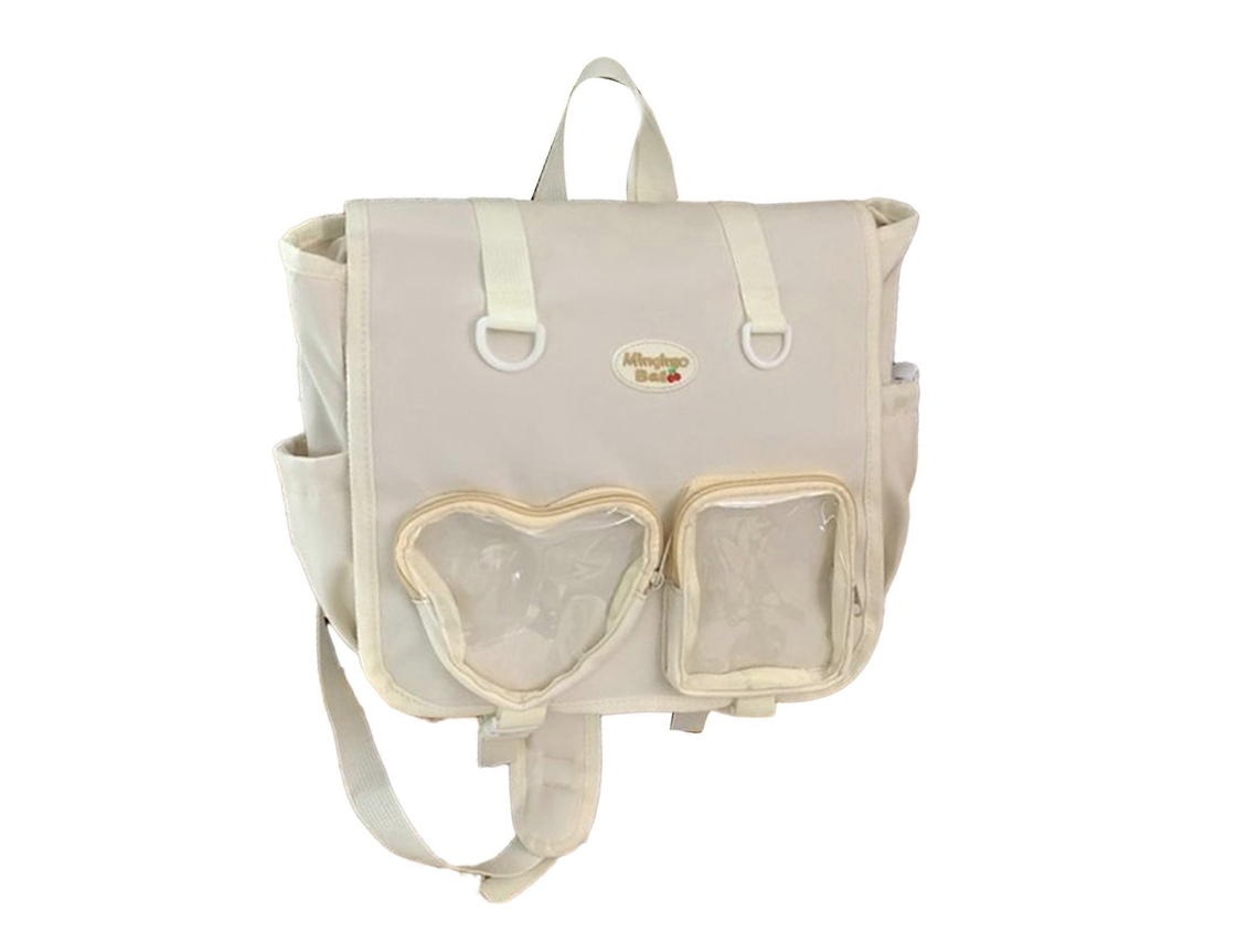 Mochila sencilla y práctica para niñas con bolsillo transparente, mochila escolar de nylon para portátil, mochila escolar JK blanca.