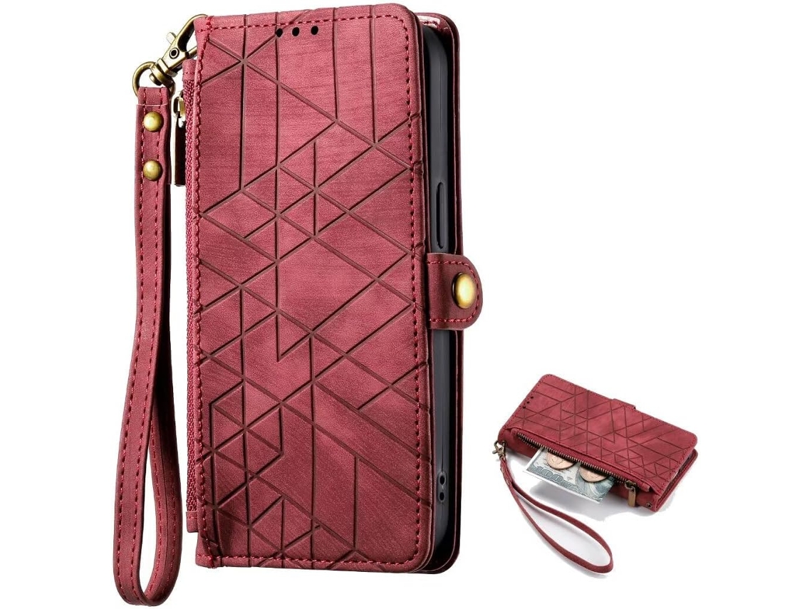 Funda Para Iphone 3, Tipo Cartera De Pu Con Estampado Geométrico, Resistente A Los Golpes Y Con Cremallera.