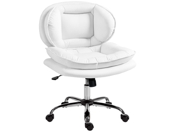 Silla De Oficina Blanca Con Asiento Ancho Y Ruedas.