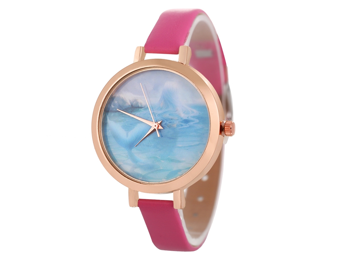 Reloj De Pulsera De Piel Para Mujer Con Movimiento De Cuarzo (rojo Rosado)