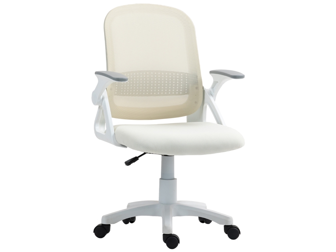 Silla De Oficina Ergonómica Reposabrazos Plegables Altura Regulable Blanco