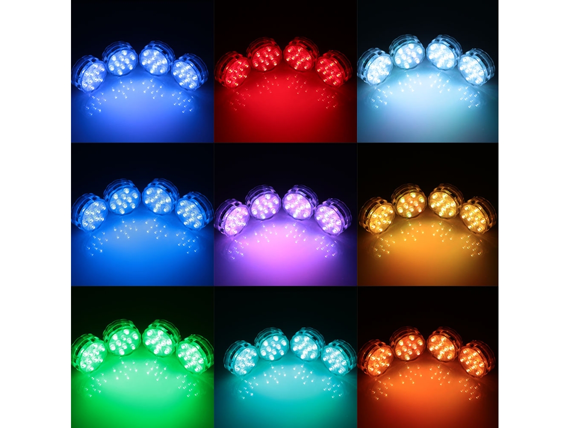 Lámpara sumergible RGBWY IP68 2026 con 10 LED, control remoto y base de mini jarrón floral para decoración de bodas y fiestas - 4 piezas