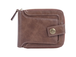 Cartera triple para hombre, de piel sintética, estilo retro, con cremallera y hebilla, con múltiples compartimentos, gran capacidad, portátil y de viaje.