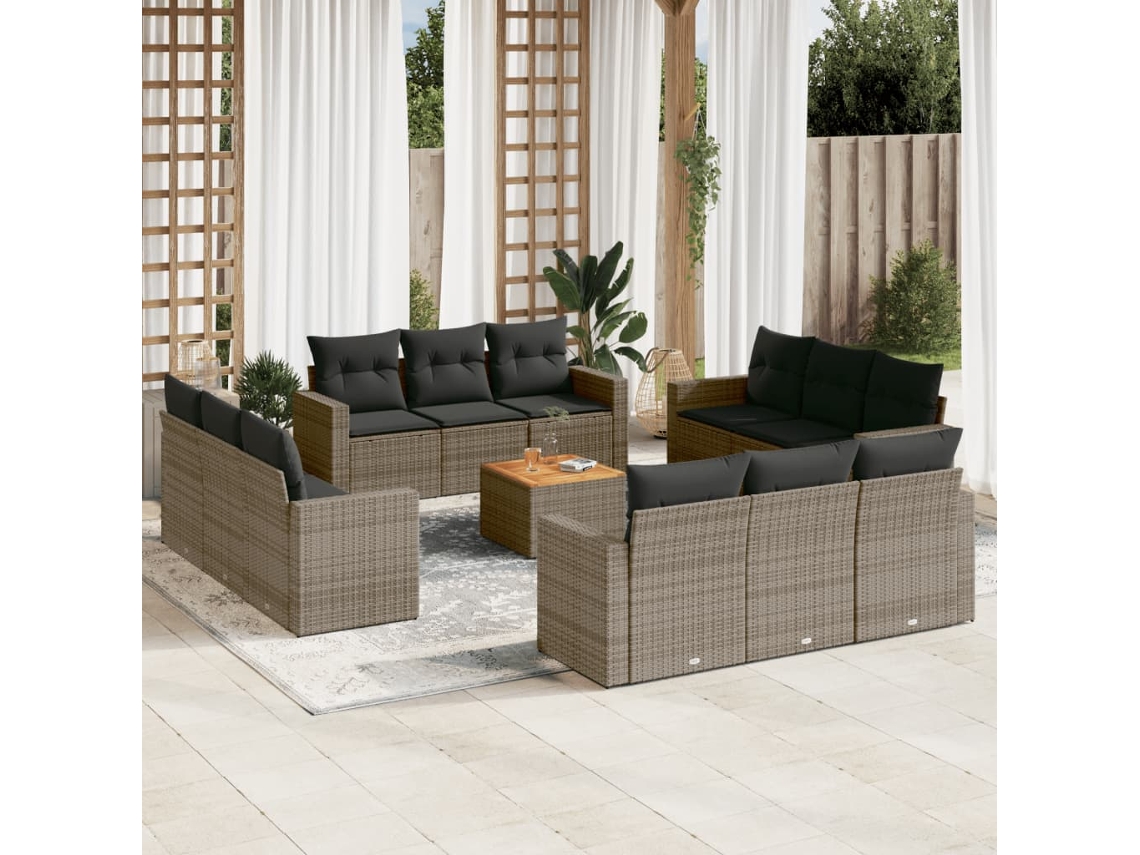 Conjunto de sofá de jardín de 13 piezas con cojines de mimbre gris DKD Home Decor