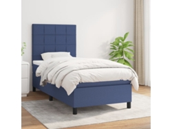 Cama Individual | Cama Box Spring Con Colchón Tela Azul 80x200 Cm