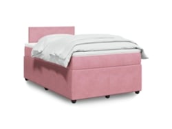 Cama Box Spring Con Colchón Terciopelo Rosa 120x200 Cm
