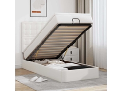 Syfax™ Estructura Cama Otomana Colchón Cuero Sintético Blanco 90x190cm