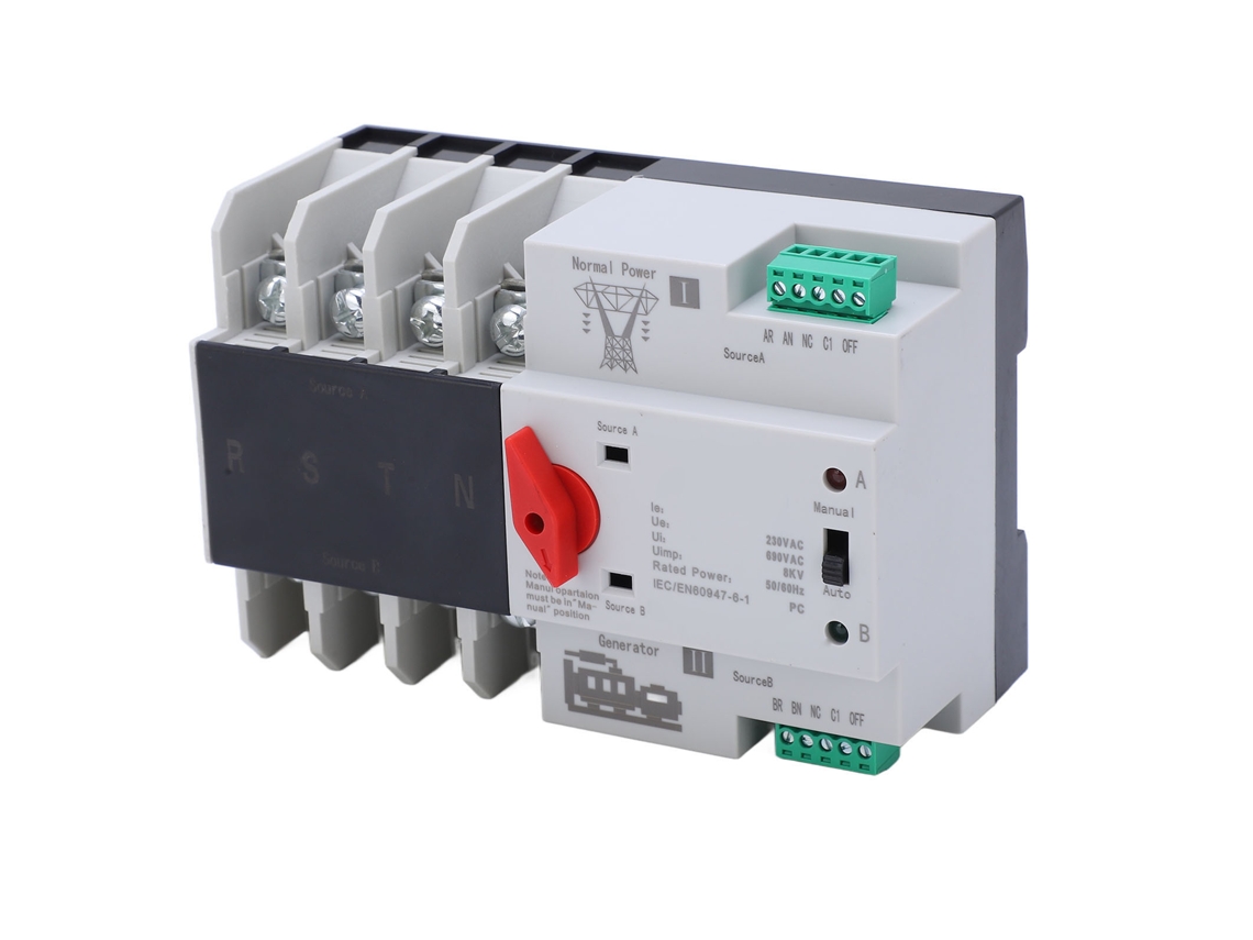Disyuntor de transferencia de potencia automática 4P de doble potencia, controlador de conmutación ininterrumpida para electrodomésticos, bobina de 230 V CA, 63 A