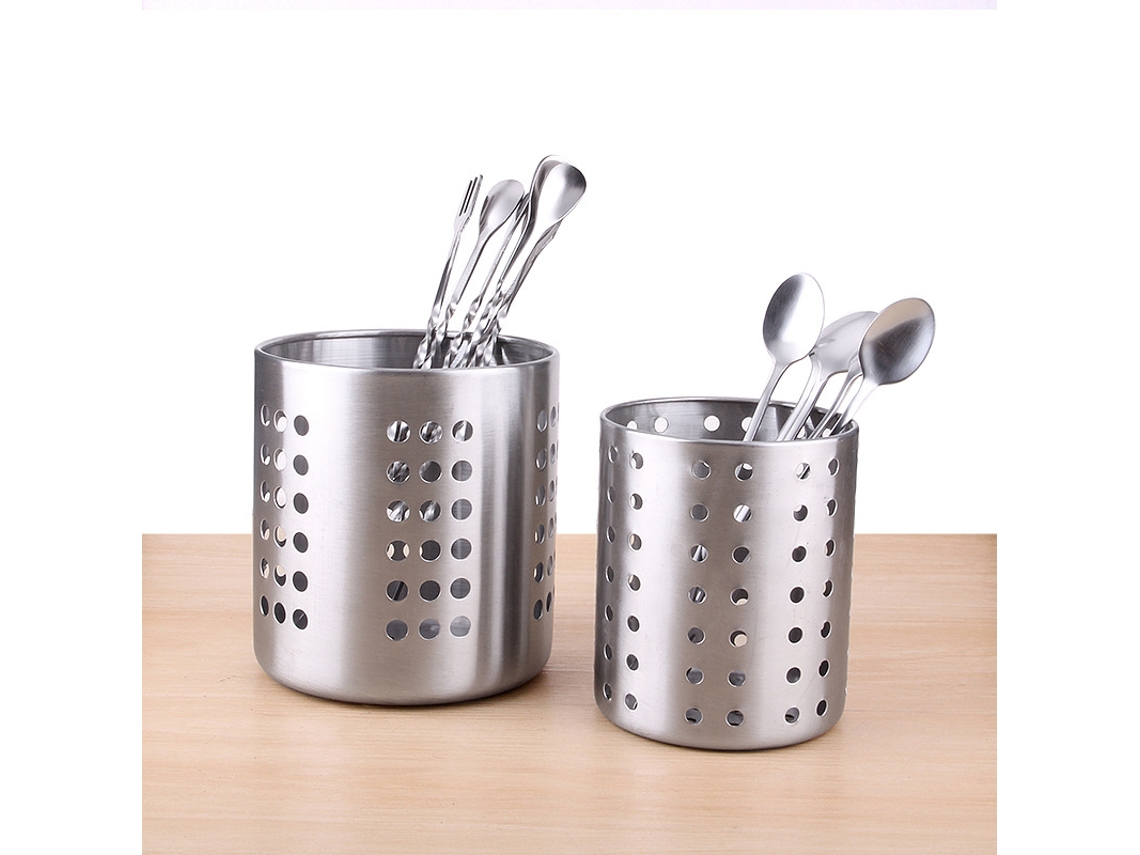 MEOIRUERY Portautensilios de acero inoxidable, estética moderna para organizar la cocina, escurreplatos de acero inoxidable cepillado, orificios de ventilación 