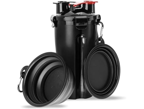 ELKUAIE Botella de agua portátil para perros con 2 cuencos plegables, 1 botella de agua y comida para perros para gatos, botella de viaje para cami...