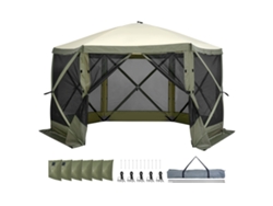 Carpa plegable Succebuy de 6 lados con toldo y protección solar, color verde