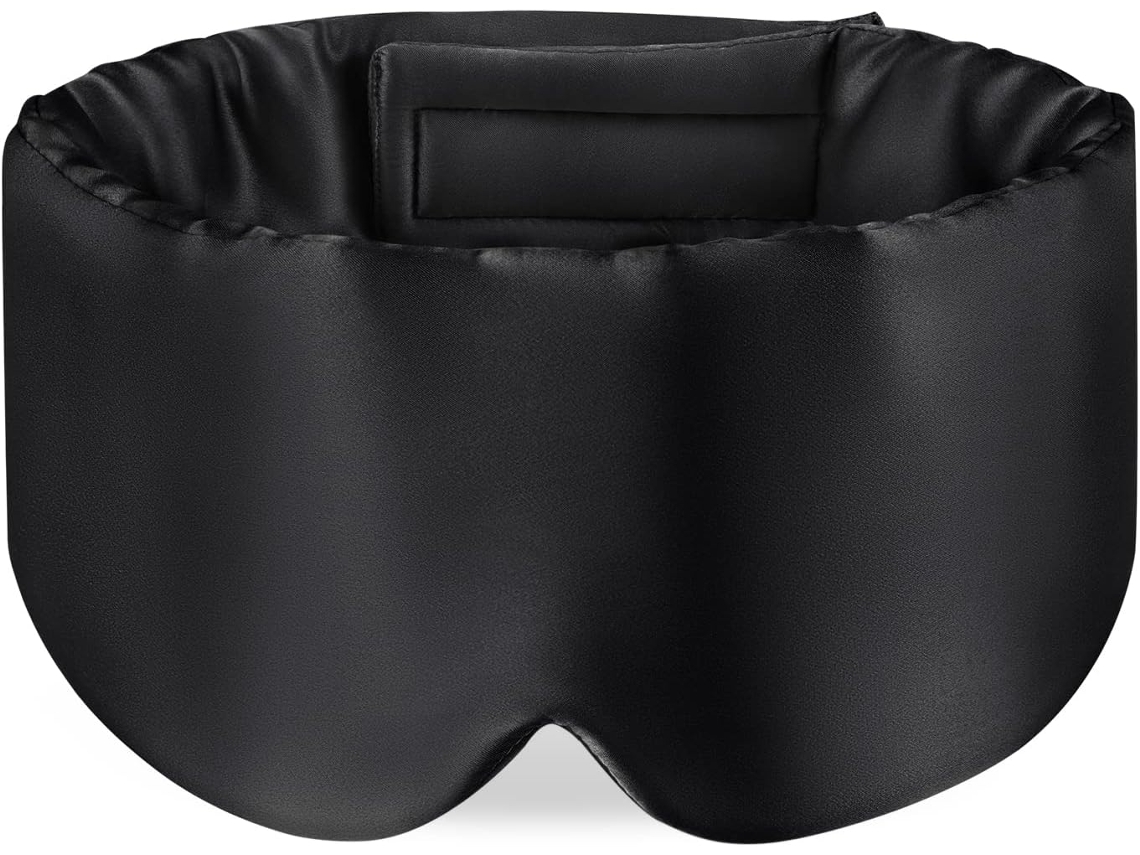 Antifaz Sueño Seda Morera Negro Ajustable Para Hombres Mujeres Nocturno Viaje Siesta