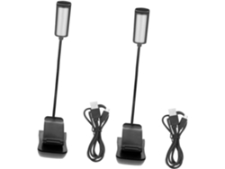 Juego De 2 Luces De Lectura Led Recargables Con Clip, Luz Musical Ajustable, Diseño Negro.