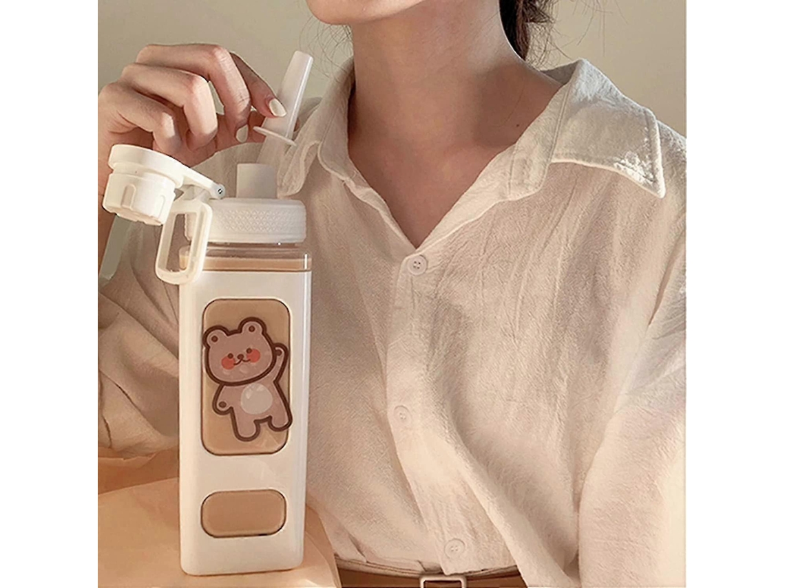 Botella De Agua De 700ml Con Pajita, Botella Deportiva Linda Con Adhesivo, Botella Kawaii Rosewell