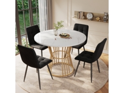 Mesa De Comedor De Cocina (1 Pieza), Estructura De Metal Resistente, Tablero De Mármol Moderno.