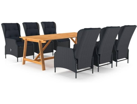Conjunto 7 de comedor para jardín de VIDAXL gris oscuro