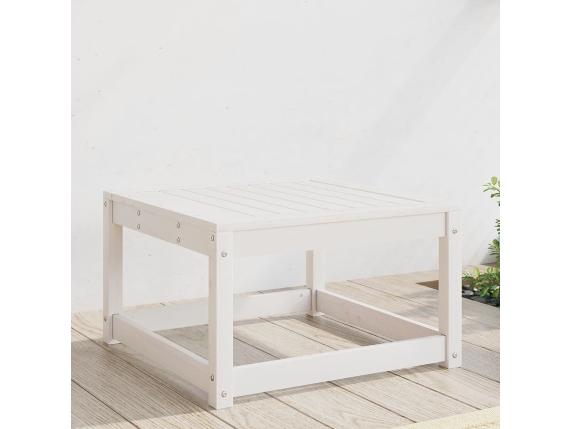 Reposapiés de jardín de madera maciza de pino en blanco Dkd Home Decor