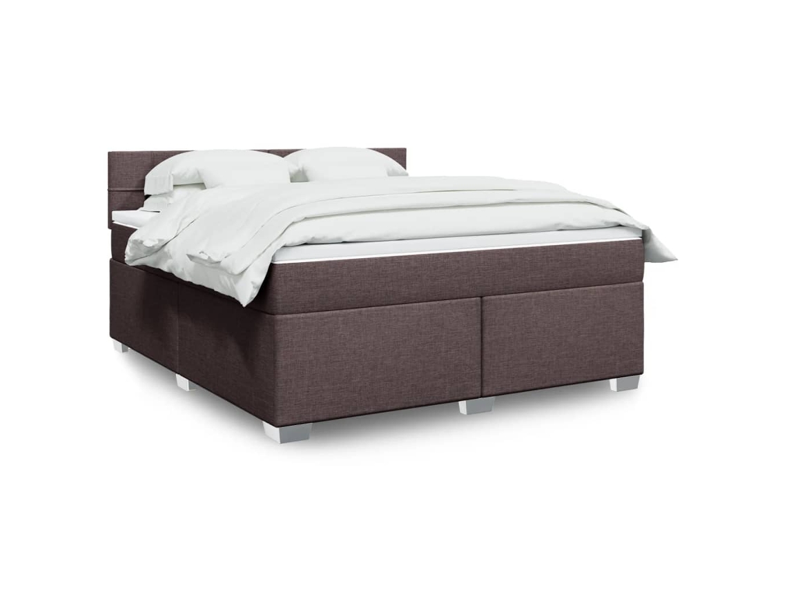 Cama Box Spring Con Colchón Tela Marrón Oscuro 180x200 Cm