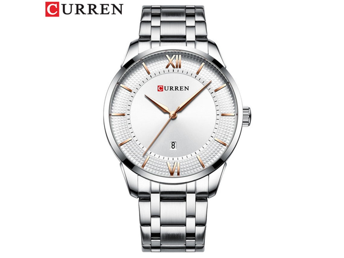 Reloj De Cuarzo Resistente Al Agua (plateado Y Blanco) Con Calendario Y Correa De Acero Inoxidable, Reloj Sencillo Para Hombre, Ideal Para Negocios.