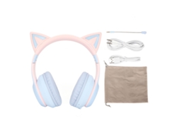 Auriculares Inalámbricos Plegables Con Orejas De Gato, Bluetooth, Para Juegos, Con Luces Led Y Micrófono Desmontable - Azul
