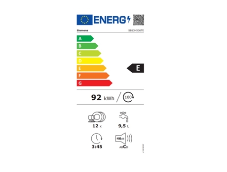 Lavavajillas Integrable SIEMENS SE63HX36TE (12 Cubiertos - 81.5 cm - Panel Negro)