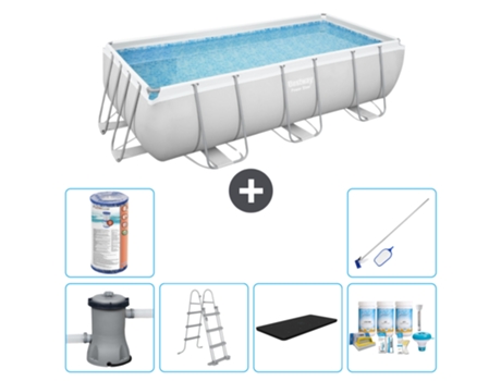 Piscina BESTWAY Rectangular Power Steel - 404 x 201 x 100 - Gris - Incluida bomba - Escalera Accesorios CB24