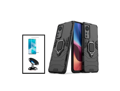 Kit De Película De Vidrio Templado Curvo Cubierta 3X1 Soporte De Coche Magnético De Defensor Militar Para Xiaomi 12X - Negro PHONECARE