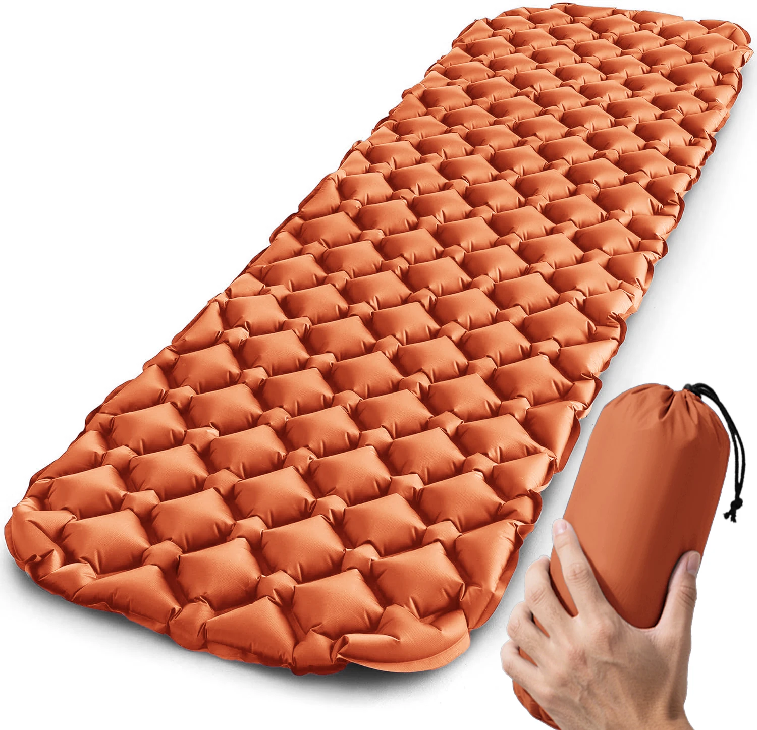 Colchón Hinchable De Camping (naranja), Ultraligero, Sin Reposacabezas, Apto Para Viajes Y Senderismo.