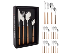 Juego de cubiertos MDUG de acero inoxidable de 24 piezas con cuchillo, tenedor, cuchara y mango de plástico texturizado (24 piezas)