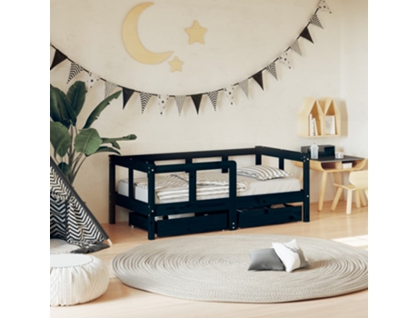 Estructura De Cama Para Niños VIDAXL Negro Madera (70x140 cm)