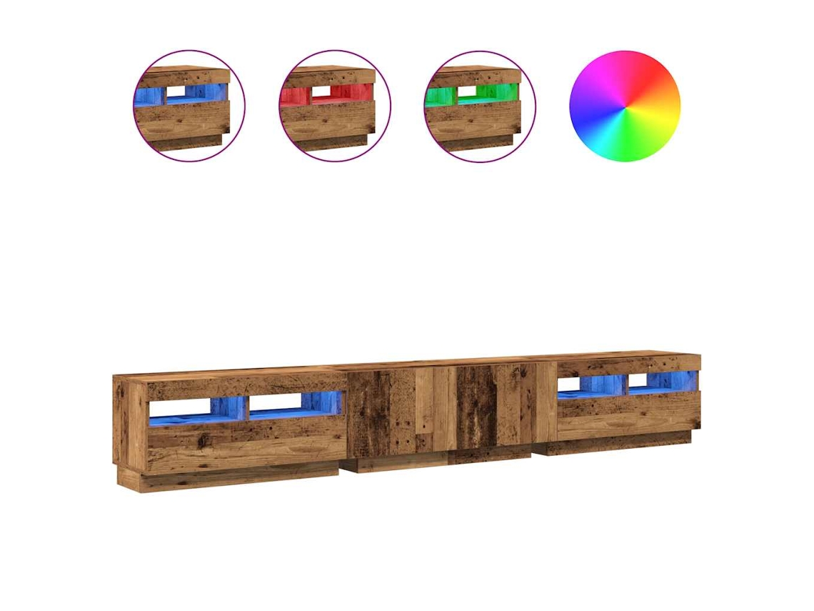 Mueble de TV con luces LED, fabricado en madera recuperada, EXCLUSIVO DE LA CASA