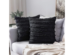 2026-41208-2 Fundas De Almohada Decorativas Boho De Lino Estampado Jacquard Para Sofá Sala 45x45 Cm Negro