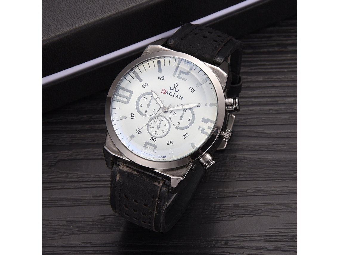 Reloj Digital Clásico De Moda Para Hombres Con Dial Redondo De Cuero Pu De Negr