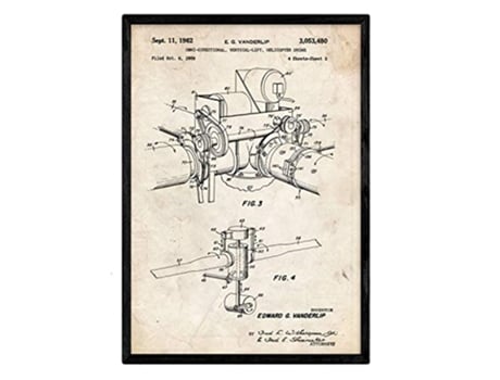 Póster NACNIC con Patente de Dron Helicoptero 2. con Diseño de Patente Antigua.