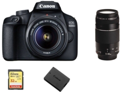 Kit Cámara Réflex CANON EOS 4000D EF-S 18-55MM F3.5-5.6 III + EF 75-300mm F4-5.6 III + 32GB SD + LP-E10