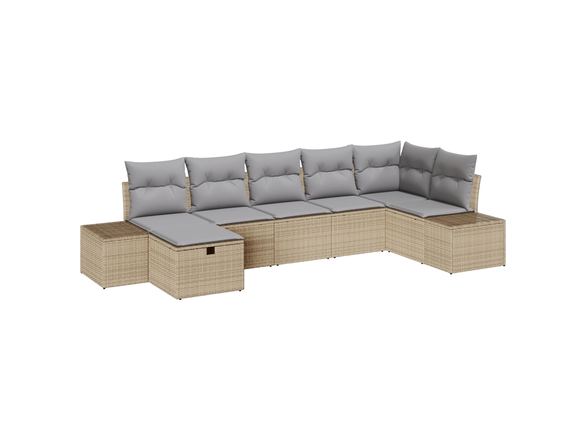 Conjunto 7 De Sofá De Jardín De Vidaxl Con Cojines Beige Ratán Sintético