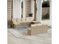Conjunto de sofá de jardín de 10 piezas con cojines, mimbre sintético beige, Dkd Home Decor