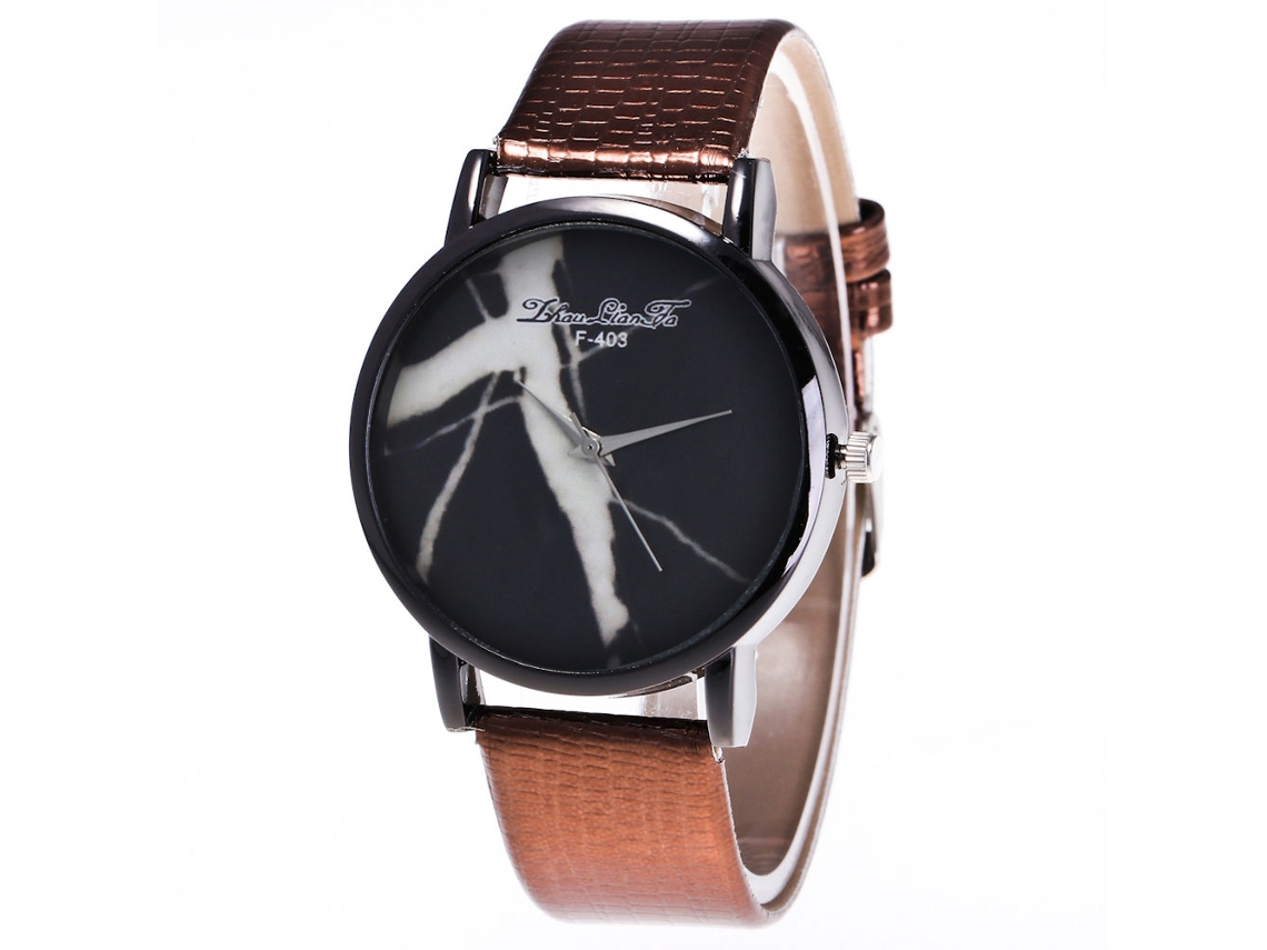 Reloj De Pulsera Unisex De Cuero Pu Con Dial Redondo Mármolado Cuartz Café Zhoulianfa