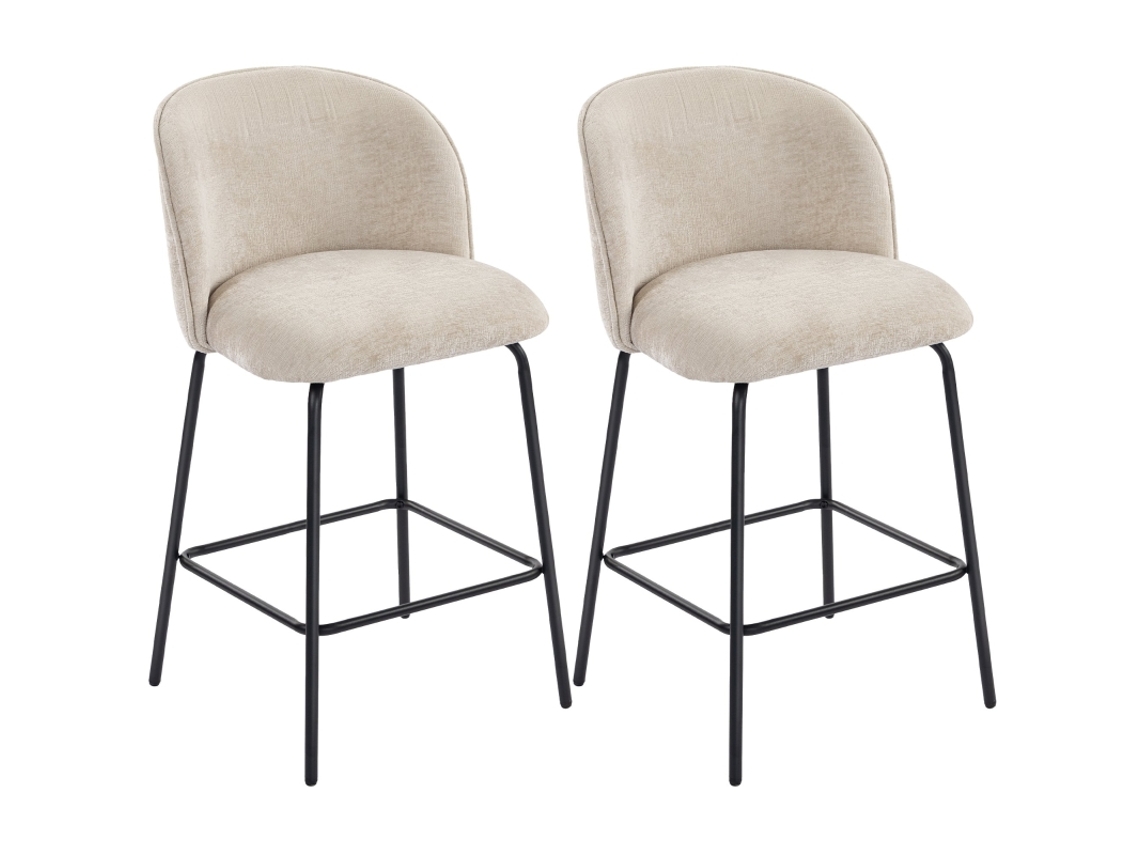 Juego De 2 Taburetes De Bar Con Respaldo Y Reposapiés, Acero Beige.