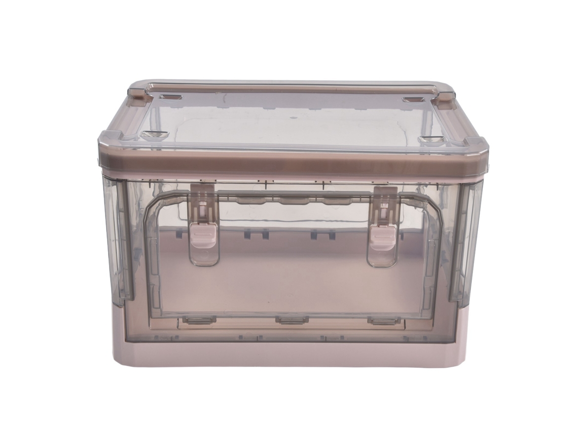 Caja De Almacenamiento Plegable Rosa De 35 Litros Con 4 Ruedas, Puertas Laterales, Apilable, Pp