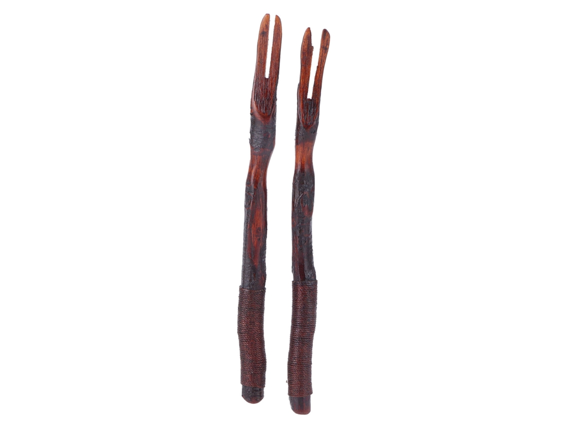 2 Tenedores De Fruta De Madera De Laurel - Negros Con Mango De Alambre Entrelazado Para Cocina Y Hogar