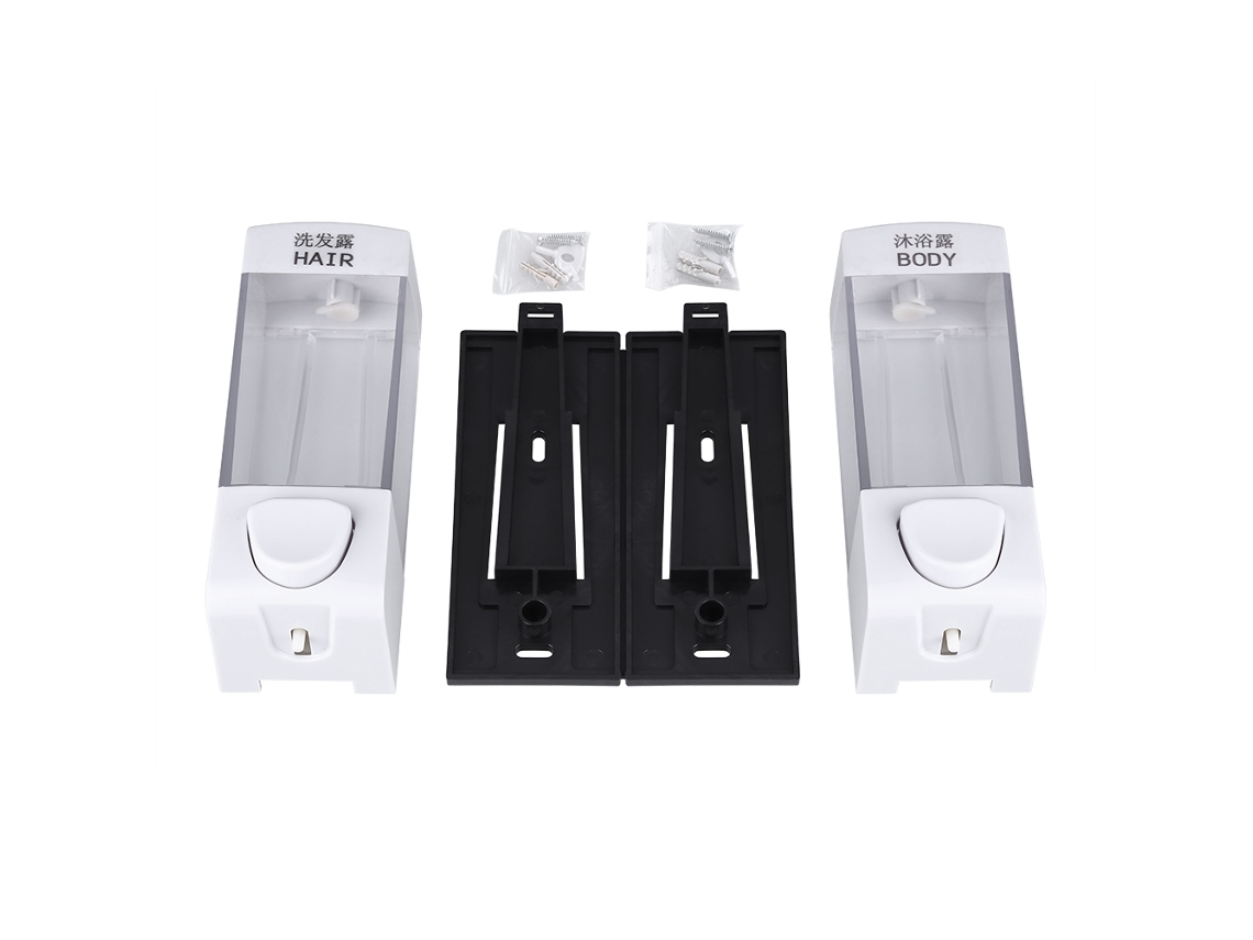 Dispensador Doble De Jabón/champú 2x350ml, De Plástico Abs, Para Montaje En Pared.