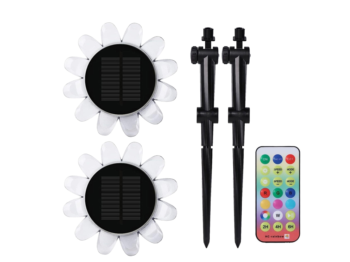 Lámpara Solar Led De Girasol Para Jardín, Colorida E Impermeable, Con 2 Mandos A Distancia Y Soportes.