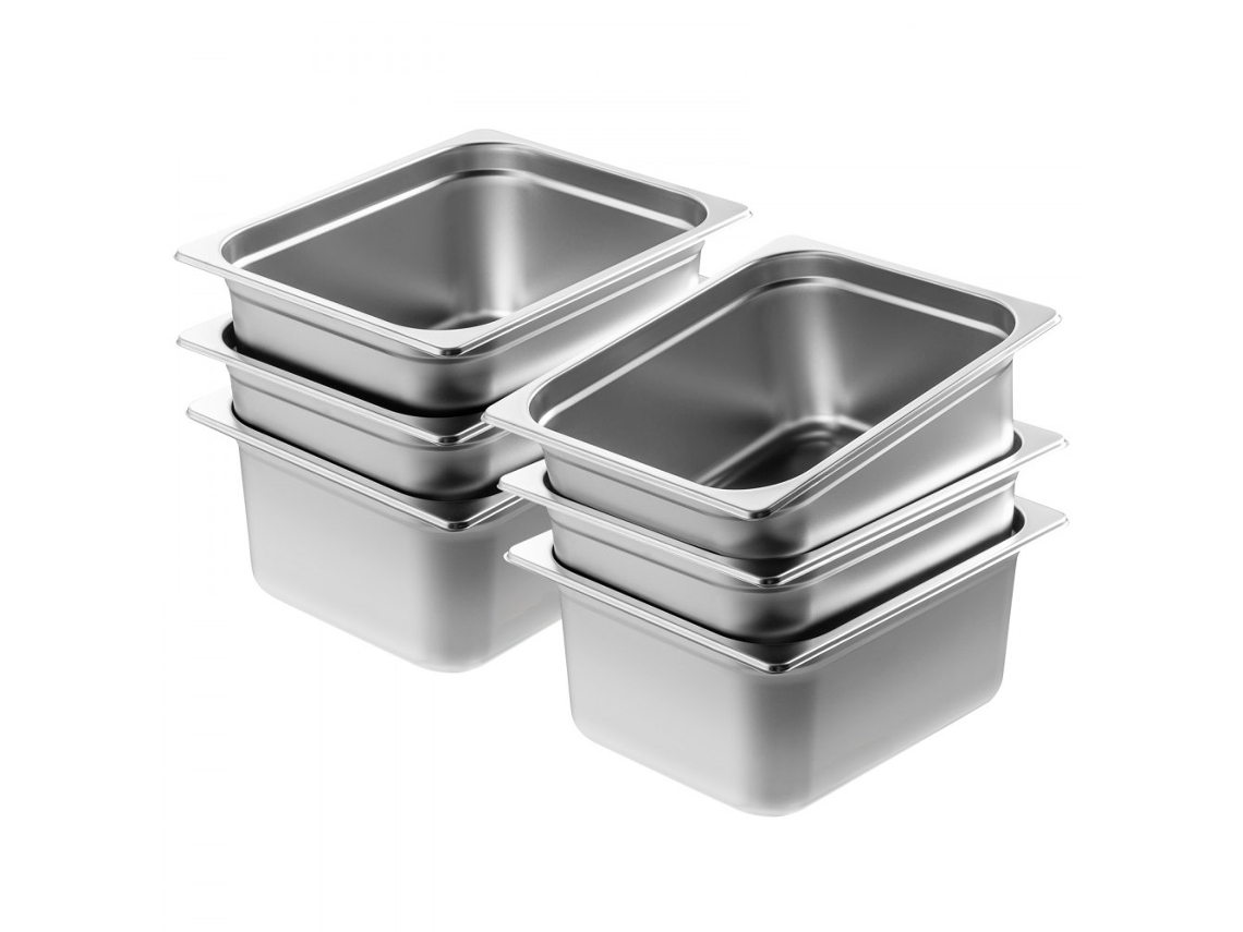 Juego de 6 recipientes de acero inoxidable Gn 1/2, 14,8 cm de profundidad para hornos y baños maría Tekmaquinas