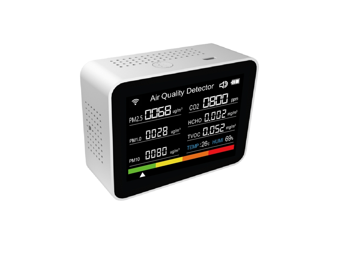 Detector de calidad del aire 13 en 1 con Wi-Fi, CO2, PM2.5, TVOC y control remoto Tuya.