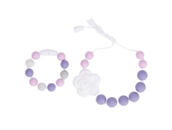 Colar e pulseira mordedor de silicone rosa para bebê Roxo Lilás