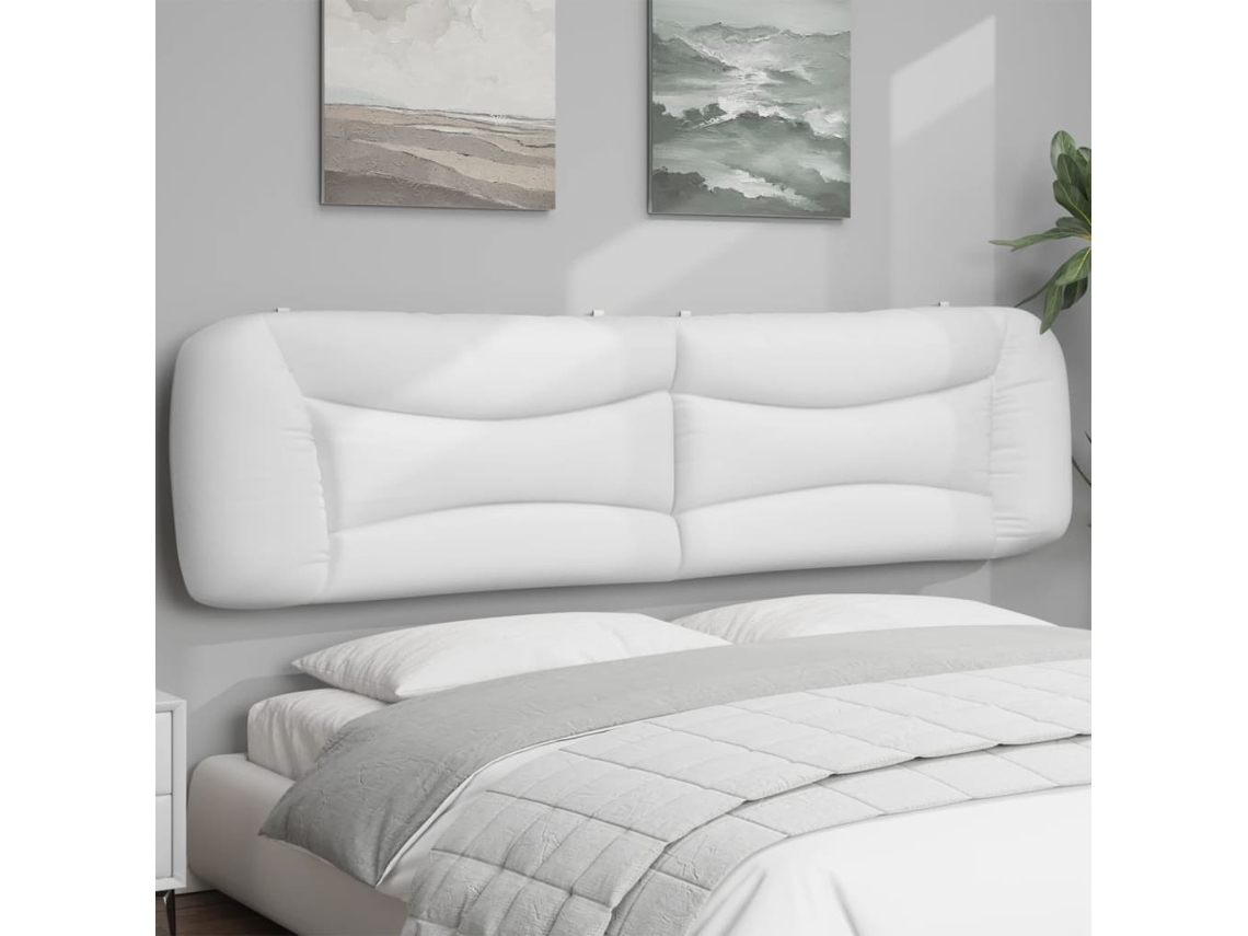 Cabecero De Cama Acolchado Cuero Sintético Blanco 200 Cm