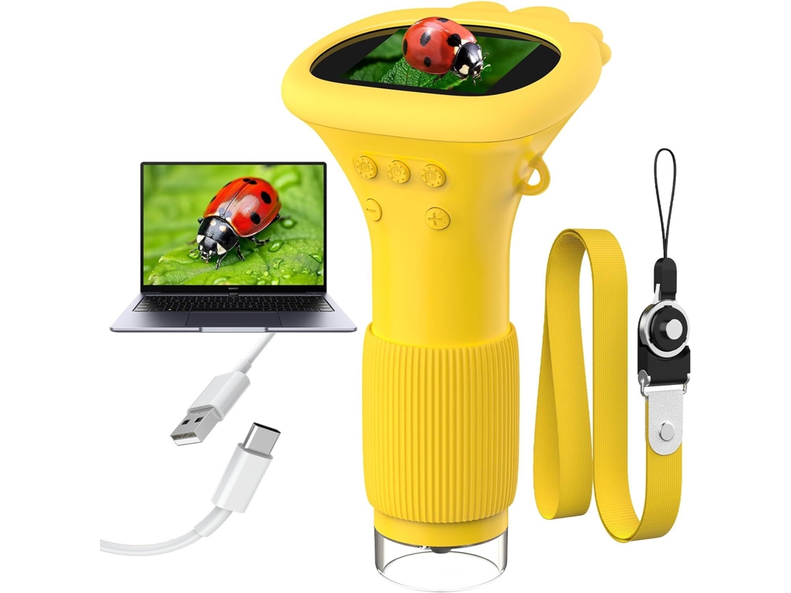 Lupa digital portátil para niños, con funda de tela plegable en dos partes, para niños de 3 a 12 años, color naranja.